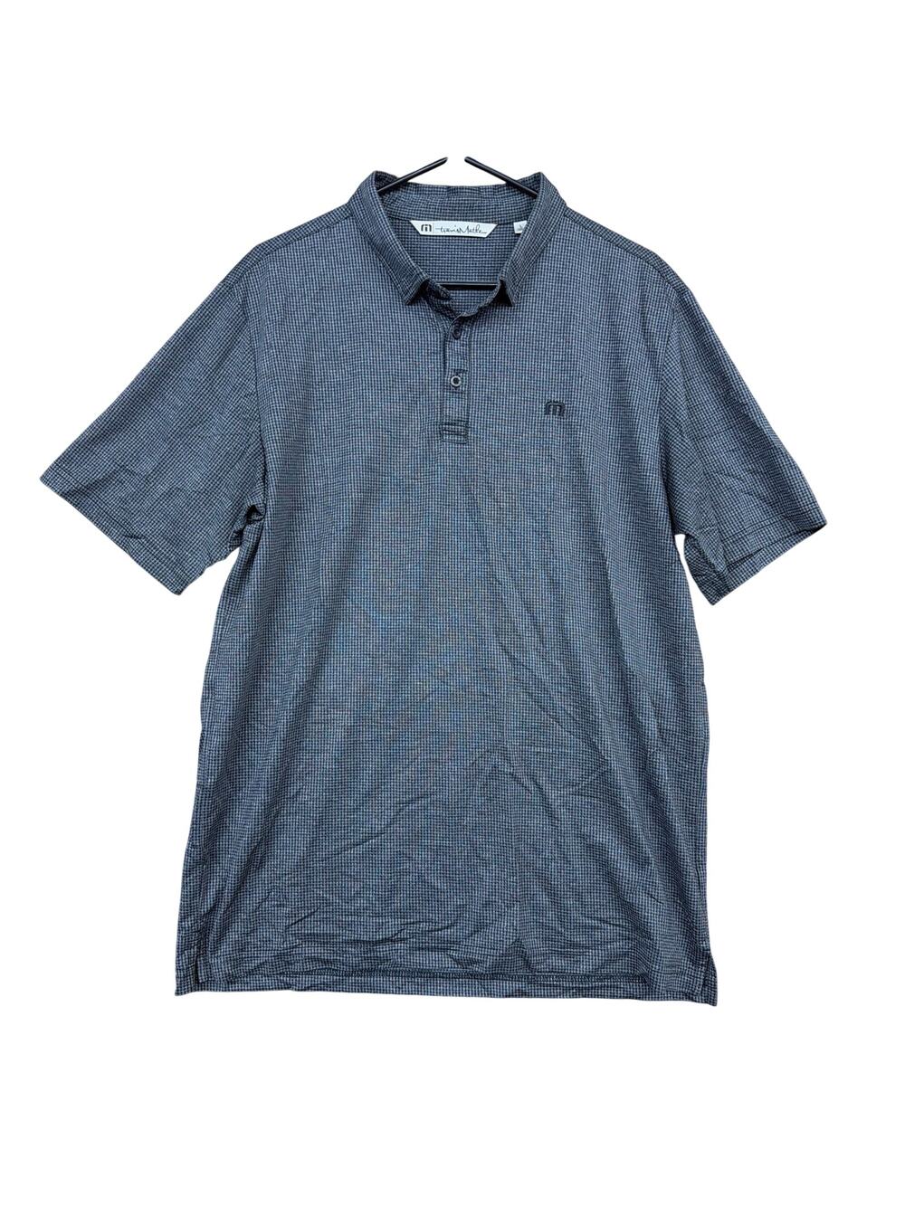 Travis Mathew Mens Polo Black Gray Check Plaid Short Sleeve Large